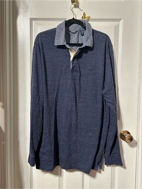 Izod Men's Navy Long Sleeve Polo with Light Blue Contrast Collar